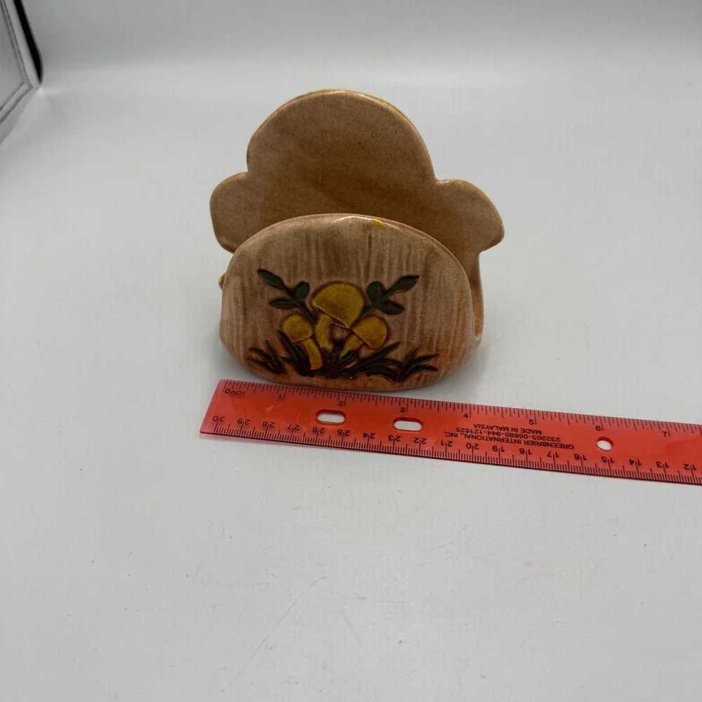 Vintage 70s Ceramic Mushroom Napkin Holder Yellow Brown Retro Kitchen Decor